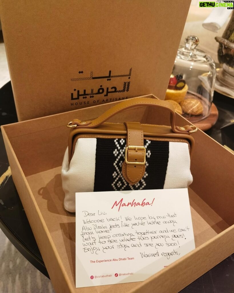 Liu Yifei Instagram - Came to Abu Dhabi to film a commercial for the new season. Thanks to @visitabudhabi and Etihad Airways for the warm welcome cake and the amazing bag created by local artisans. I really loved it!