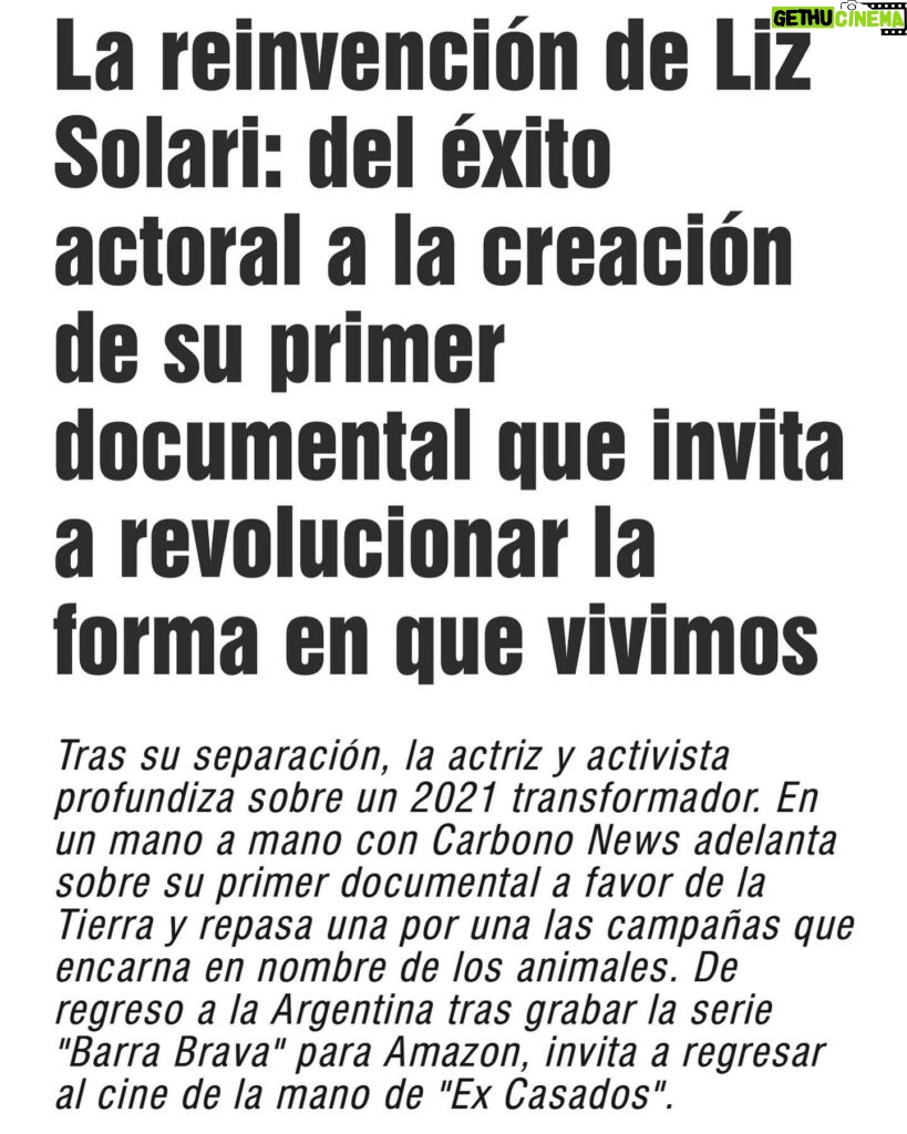 Liz Solari Instagram - Muchas gracias @carbononews y @constanzasofiasoler por esta entrevista honesta y respetuosa para cerrar el balance del 2021. ¡El 2021 vino para transformar! 🙏🏻💪🏾❤️ Link para leerla completa en mi bio 💥 Thank you @carbononews @constanzasofiasoler for this honest and respectful interview. 2021 has been a truly transforming year for me. Can’t wait for to share the upcoming documentary with all of you! Full interview in my bio 👆🏽 @cherchevalier_author 🙏🏻💪🏾❤️🌱🐾🌎 #2022 #comingsoon #blessGod #graciasdios #2021 #transformacion #amor #evolucion