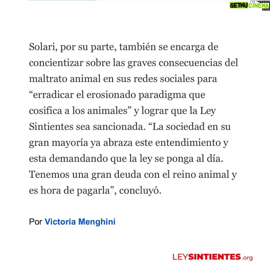 Liz Solari Instagram - Gracias @lanacioncom por abrir el espacio para hablar de la URGENCIA de mejorar sustancialmente la Ley 14.346 y de que el proyecto de #LeySintientes SEA LEY, a raíz del terrible caso de la perrita Emilia que fue asesinada atropellada por un colectivero. Etiquetá a @javiermilei y pedile que apoye @leysintientes para proteger a los animales. 🙌🏽❤️😍 LEY SINTIENTES busca dar un paso histórico en Argentina modificando el Código Civil y Comercial para sacar de la categoría de “cosas” a todos los animales y así declararlos sintientes y sujeto de derecho. 🙏🐾 📰 Lee la nota completa en nuestra WEB en la sección de PRENSA: leysintientes.org Nota: @vickymenghini Y POR FAVOR, firmá y compartí nuestra petición en change.org/leysintientes para ayudarnos a llegar a 1 millón de firmas. #Argentina #Animales #DerechosAnimales #LeySintientes We thank @lanacioncom for discussing the URGENT need to make the #SentientLaw a reality in Argentina, following the tragic case of Emilia, the dog who was killed by a bus driver. #SENTIENTLAW aims to make a historic change by amending Argentine Civil and Commercial Code to take all animals out of the category of “objects” and declare them sentient beings and subject to law. 🙏🐾 📰 Read the full article on our WEBSITE in the PRESS section: leysintientes.org PLEASE, sign and share our petition at change.org/leysintientes to help us reach 1 million signatures. #Animals #AnimalRights #AnimalSentience