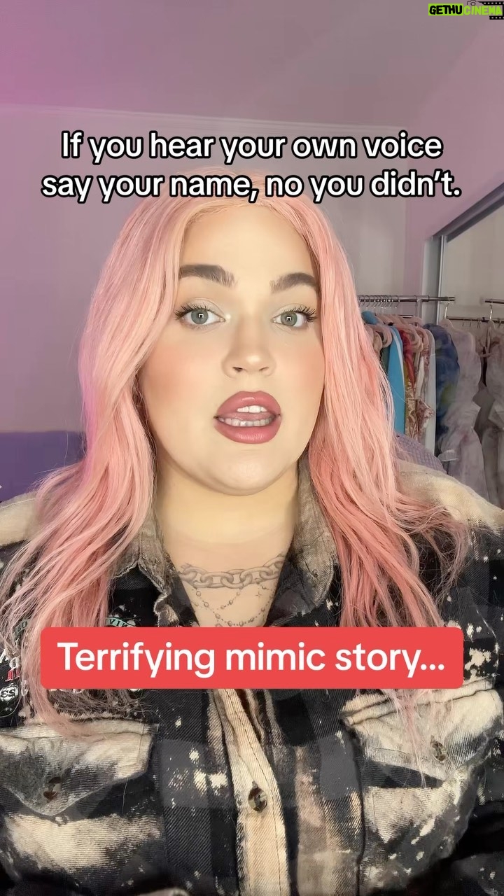 Loey Lane Instagram - This terrifying video of OP meldodysrose on TT hearing someone call out her name while home alone is going viral… and people think it might be a mimic. 🫣 Immediately after filming this btw I saw like two other viral videos of people hearing mimics too?? What is going on???? 👻👻👻 #mimic #scary #horror #horrortok #story #loeylane #reels #paranormal #haunted #ghost