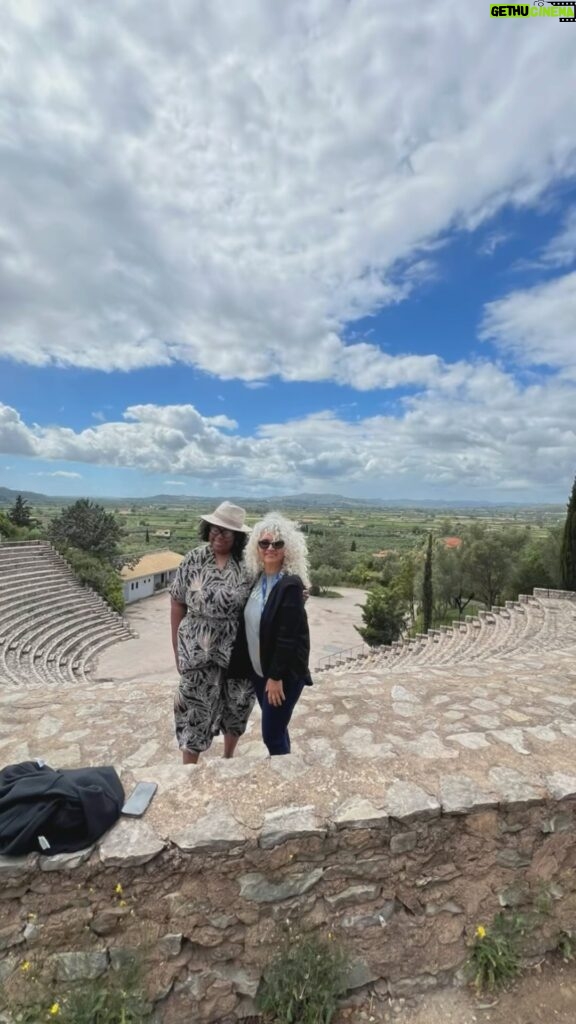 Loni Love Instagram - Meeting new friends and seeing an ancient Greek amphitheater!!!! The first Greek amphitheatre may have been built at Pompeii around 70 BC. “The amphitheater (amphitheatrum) is so called because it is composed of two theaters, for an amphitheater is round, whereas a theater, having a semicircular shape, is half an ampitheater.”