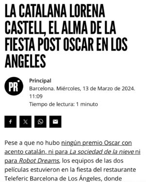 Lorena Castell Instagram - La noche de los Oscar era para celebrarla con amigos … y se celebró a lo grande! O eso dicen por ahí ✨😜✨

Qué suerte tengo y que afortunada me siento por todos estos momentos que la vida me regala 🫶🏻

Thanx to 
@victoria.coleccion 
@swarovski 
@theofficialpandora 
@martinellishoes 
@charlottetilbury
@andreaesti.vege