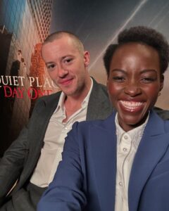 Lupita Nyong'o Instagram - Schnitzel’s first junket?! Purrfection! 💯😽🎬 @josephquinn @aquietplace #DayOne