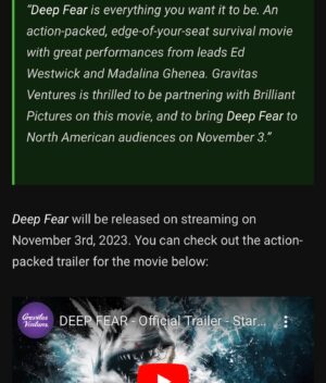 Mãdãlina Ghenea Instagram - So excited for my movie ‘Deep Fear’ @collider anticipates it becoming a cult classic  DEEP FEAR releases in the UK across select cinemas (UK and Ireland) and on Amazon, iTunes, Sky Store, Google Play, Microsoft, Rakuten, Virgin and BT from 30th October 2023. Can’t wait? Preorder now here: https://itunes.apple.com/gb/movie/deep-fear/id1710368745