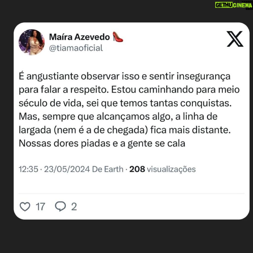 Maíra Azevedo Instagram - Quando eu soltar a minha voz, por favor entenda…que existe tanto choro entalado…vou falar por aqui, mas já já vou me calar e seguir adiante…pq não posso parar!