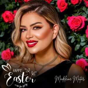 Madeleine Matar Instagram - Happy Easter! Sending warm wishes for a joyful day filled with love and happiness. - Madeleine Matar 🐰🌸 

#EasterJoy #SpringCelebration #MadeleineMatar 
#مادلين_مطر #عيد_الفصح #Easter