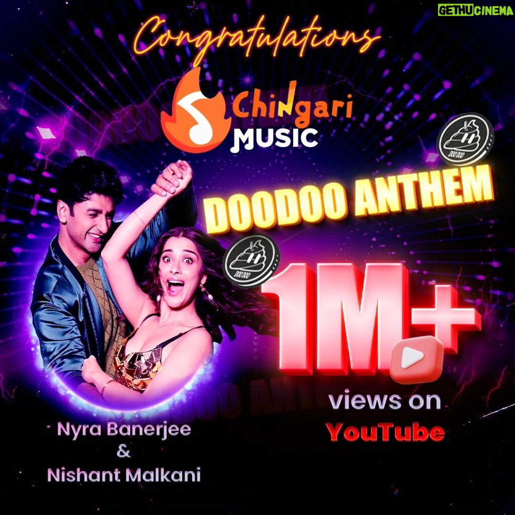 Madhuurima Instagram - 🎉 Congratulations Chingari Music! 🎶 Our song 'DooDoo Anthem' featuring Nyra Banerjee and Nishant Malkhani has crossed 1M views on YouTube! 🚀 Thank you to everyone for your love and support! Let's keep the party going! 🌟 #DooDooAnthem #ChingariMusic #1MillionViews