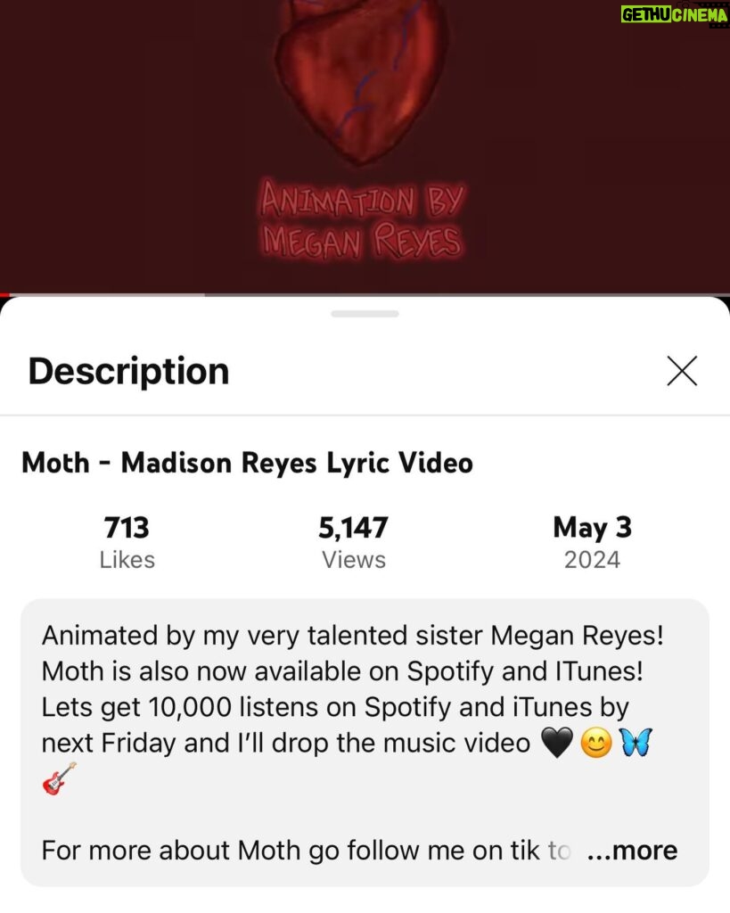 Madison Reyes Instagram - The Moth lyric video got to 5k views!! who’s ready for the music video tonight? Top @shopcider