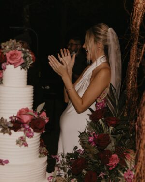 Madisson Hausburg Instagram - 10.21.21 ❤️ My wedding was literally a dream. I was 7 months pregnant with Elliot and I wouldn’t have wanted it any other way. I am so grateful for all the incredible people and vendors who made this day possible.

Event planner: @oroeventco 
Flowers: @tailoredtwig
Venue: @misionlagoestate 
Rentals: @gabroeventservices 
Photography: @paigestellutophoto 
Videography: @onlywavetv 
Accommodations: @hardrocktampa 
Cake: @elisespieces22 
Hair: @cheyanne_hair 
Make up: @melissa_colletteartistry 
Wedding dress: @stefanienaylor 
Bridesmaids dresses: @mumuweddings 
Catering: @cblundys 
Music: @dj_juicy_one & @candi_theviolinist 
Photo booth: @posyexchange 
Neons: @novachrome_design_studio

And a special shout-out to all our family and friends and SK film crew who joined us on this special day! Watch it all begin to unfold tonight on Siesta Key at 9pm💕