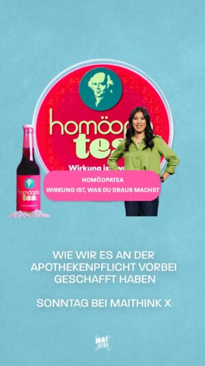 Mai Thi Nguyen-Kim Instagram - 🤔 Was machen erfolgreiche Menschen früher oder später? Sie bringen einen Eistee raus!
🎉 Also: Sagt hallo zum #HOMÖOPATEA! 
❓Wie will man mit den ganzen Rappern da mithalten?
😉 Man muss nur einen Weg an der 
Apothekenpflicht vorbei finden und den Eistee mit Globuli statt Zucker süßen.
📺Wie wir das geschafft haben, seht ihr am Sonntag bei #maithinkX ab 18 Uhr in der @zdfmediathek und um 22:15 Uhr in @zdfneo.