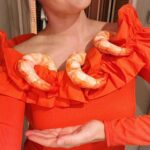 Mamrie Hart Instagram - Last night felt like the early 2010’s and my camera quality reflects that. Yes! I am wearing three cat toys to be shrimp cocktail. No, I didn’t realize they were filled with cat nip when I ordered them. Luckily, I got home safe without being pounced on by mountain lion. 🍤 @kiwilovesyou threw a rager and I am in bed eating curry at 1 PM.