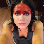 Marie Avgeropoulos Instagram - #FlashbackFriday to when I had the biggest ketchup spill on #The100. 🩸#BTS #OctaviaBlake #Blodreina 💄 @mupbycory 💇‍♀️ @laurenwiezoreck