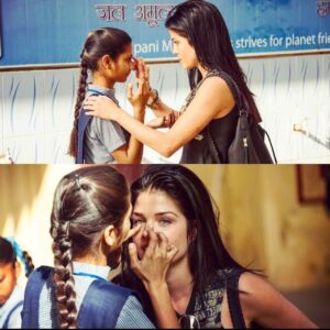 Marie Avgeropoulos Instagram - We all know importance of good nutrition & education. Before girls even begin to learn with #FFLV in Rural India , they have to be able to feel safe in their learning environment while not suffering from malnutrition ….this process can take weeks. Getting educated is only a small part of what @fflvindia provides to these girls - to see what you can do to help - you can click ⬆️ LINK IN BIO⬆️ #shemustcount on YouTube to see the documentary journey I went on with these fantastic females .