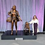 Mariska Hargitay Instagram - #AD I’m proud to partner with @Purina in support of the Purple Leash Project! On May 6th, Purina unveiled a new statue, Courageous Together, by artist Kristen Visbal, to shine a light on a key barrier that many survivors of domestic abuse with pets face—there aren’t enough pet-friendly domestic violence shelters. In collaboration with the nonprofit @redroverorg Purina created the Purple Leash Project to establish a world where no one is trapped in abuse because they can’t take those they love with them. #PurinaPartner #PurpleLeashProject 💜
