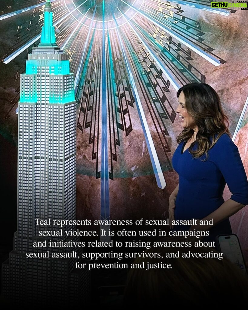 Mariska Hargitay Instagram - In collaboration with the Joyful Heart Foundation, Mariska Hargitay lights the Empire State Building in teal, shining a light on Sexual Assault Awareness month and support for survivors #SVU