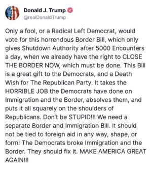 Marjorie Taylor Greene Instagram - President Trump has the best border policies and the best statement on the WORST America last border surrender bill!

It’s DEAD ON ARRIVAL!!