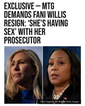 Marjorie Taylor Greene Instagram - “Rep. Marjorie Taylor Greene (R-GA) exclusively told Breitbart News in a phone interview that Fulton County District Attorney Fani Willis should resign from office after admitting to an affair with her top Trump prosecutor.”

Read the story: 📰🔗 LINK IN BIO