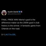 Marta Instagram – THERE’S ONLY ONE MARTA 🐐 

Within five minutes of entering the pitch, @martavsilva10 not only scored @orlpride’s 200th goal in program history, but led them to victory 😎 

#marta #nwsl #orlpride