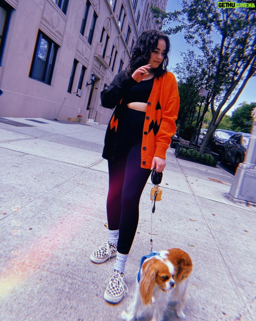 Mary Mouser Instagram - Lady and I don’t wait for the cold weather to bust out the spooky szn sweaters - not when they’re this cute 🖤 (also pretty sure we were both looking at a bee in that first pic.) @hottopic #sponsoredbyHT #halloweenforever