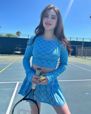 McKayla Maroney Instagram - Hope everyone’s been enjoying their summer💙Wimbledon has been so fun to watch! but after playing some tennis today, I’m sad to tell you, the only thing I know how to serve well is an outfit 😩 Gymnastics deeply engrained in me that bent arms are evil, and it’s gona take some serious work to retrain that. 😂 The last slide was me, but much worse