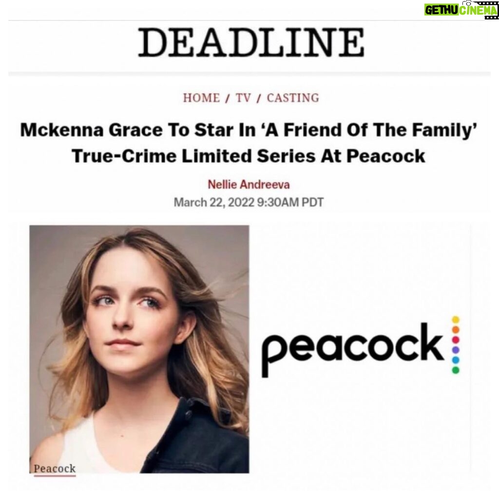 Mckenna Grace Instagram - Thrilled to be a part of an incredible team telling the true life story of Jan Broberg and her family