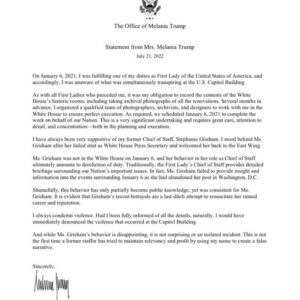 Melania Trump Instagram - Official Statement from Mrs. Melania Trump
