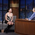 Melissa Barrera Instagram - Thank you @latenightseth for having me ❤️ @screammovies 📸 @lloydbishop catching me praying I do not trip and fall flat on my face when I come out #success