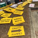Melissa Ponzio Instagram – What would we do without locations keeping us in line with our yellow signs? #StayOfTheGrass #Crafty