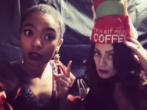 Michelle Gomez Instagram - These Xmas elves coming to you live today at 5pm East coast that’s 2pm West coast @jaz_sinclair tune in we love you. Deal with it. #merrychristmas