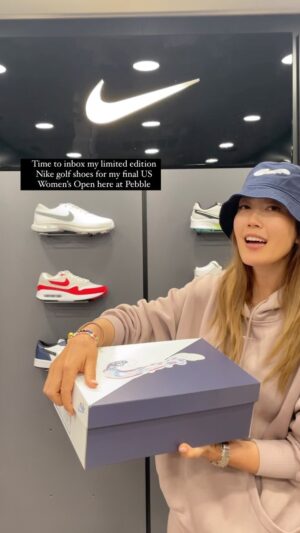 Michelle Wie Instagram - Got to inbox these special limited edition @jumpman23  golf shoes that the very talented @nike team and I designed together for my final @uswomensopen here at @pebblebeachresorts this week. There’s so many Easter eggs in these shoes so hope you can get a pair and search for them! ❤️❤️ Hats and sweaters with this limited edition ‘Wave’ swoosh are also on sale now at Nike.com so go check it out and grab a pair while they last! I posted the links on my story ❤️ These shoes will drop Wednesday on Nike.com as well so keep an eye out for them!