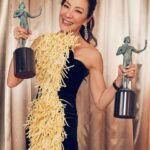 Michelle Yeoh Instagram - What an incredible and memorable night!! So sad I can’t be there tonight! Congratulations to all nominees and Cheers!!! You are all winners 🥂✨ @sagawards