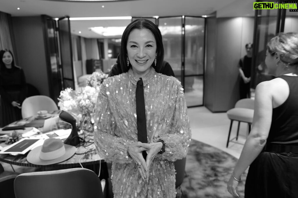 Michelle Yeoh Instagram - Thank you amazing team ✨✨ Stylist: @denagia Makeup: @tykamen.l Hair: @robertvetica Dress: @maisonvalentino Watch: @richardmille Earrings: @moussaieffjewellers Ring: @tiffanyandco And @mo_landmarkhk 🥂 Photo by: @gregwilliamsphotography Thank you ✨🙏🏻 #imaFan