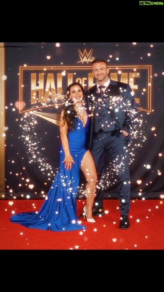 Mickie James Instagram - No place is rather be than by your side. Had to represent the #1 GM for the #1 show in sports entertainment because everything is better in blue. 💙 Congratulations to all the inductees. What an incredible night?! I was honored to be there with so many friends and legends. And big Congratulations to my hubby @nickaldis on your very 1st Wrestlemania . I love to see you finally shine where you have always belonged. I love you! Suit: @nasir_suits Dress: @adolfocanaca Styled by @aristidesfashion #Her Ring @headlinebymm @mckenzienmitchell #wwe #halloffame #wrestlemania #wwehof #redcarpet #redcarpetfashion