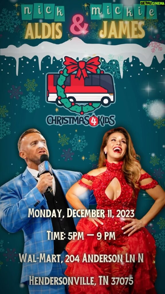 Mickie James Instagram - Nashville!! Come join @nickaldis & I for the 2023 Christmas for Kids! We, along with so many amazing friends, are going to be gathering toys for needy children in the area. Check the link in my bio to see the list of celebrities joining us at @walmart in Hendersonville to collect as many toys as we can for the children. We are all signing autographs and taking pictures for FREE for everyone who comes out and donates. Thank you so much. Hope to see you all there! #Christmas #toydrive #christmasforkids #nashville #charity #holiday #holidaytoydrive #charity #charityevent #donationandcharity #nashville #nashvilletn #nashvillekids #tistheseason #giving