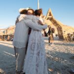 Milana Vayntrub Instagram - Married my husband in front of the temple he built. Our impromptu rabbi @elienblue had us exchange pink sunglasses under a chuppah held by irl spirit guide @michaelawat and lifelong friend @alina.greenbergla and their perfect partners. Thank you to the ladies at @zimmermann for helping me find a dress that was miraculously an extension of the temple. And thank you to @alicyn for the crown! Photos by the trusty, dusty and talented @svetolov. Special shout-out to @ajsalty who we couldn’t and wouldn’t have done it without. Love you. Thank you.