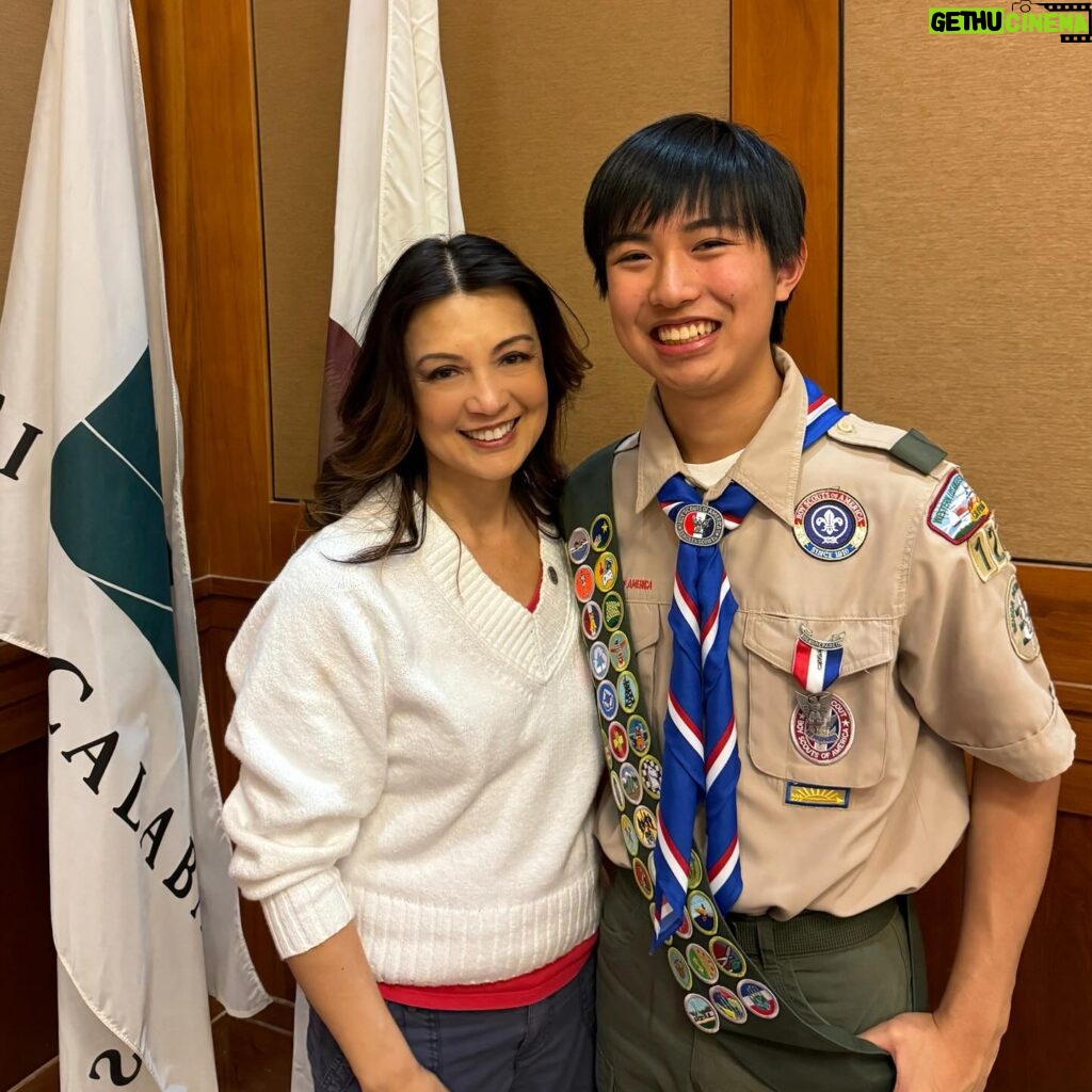 Ming-Na Wen Instagram - Congratulations, Cooper, for making Eagle! A very proud and emotional moment at your Court of Honor! It warms my heart that so many people came out to celebrate with YOU! It shows how beloved you are!! ❤️🤍💙👏🏼👏🏼👍🏼👍🏼❤️❤️❤️ Cooper, I am in awe of your achievement. Only 4% of scouts reach this title. Both dad and I are immensely proud of you.🥰 I give big thanks to your dedicated father for helping you with all the campouts, the meetings, the projects, Mother's Day breakfasts and derby races. I loved watching your bond grow deeper and stronger through the many years of you being a scout. I know you both had fun and worked hard. You have grown into a leader and a kind, caring and generous person. 🥰❤️Reminds me of your dad. I am eternally grateful to all your scout leaders and mentors from Pack 333 and 127 for their time, passion and coaching. I also thank all the other boy scouts who shared so many great adventures and tasks with you and for being such great friends. Also, love to my girlfriends Josi and Sally for always willing to help out! Couldn't have done this without you, my sisters! ❤️🥰 What a wonderful way to start off 2024! Congrats again! ❤️🎉🥰 Love you so much, Cooper! ❤️❤️ Mom🥰 #boysscoutsofamerica #eaglescout #courtofhonor #boyscout #eagle