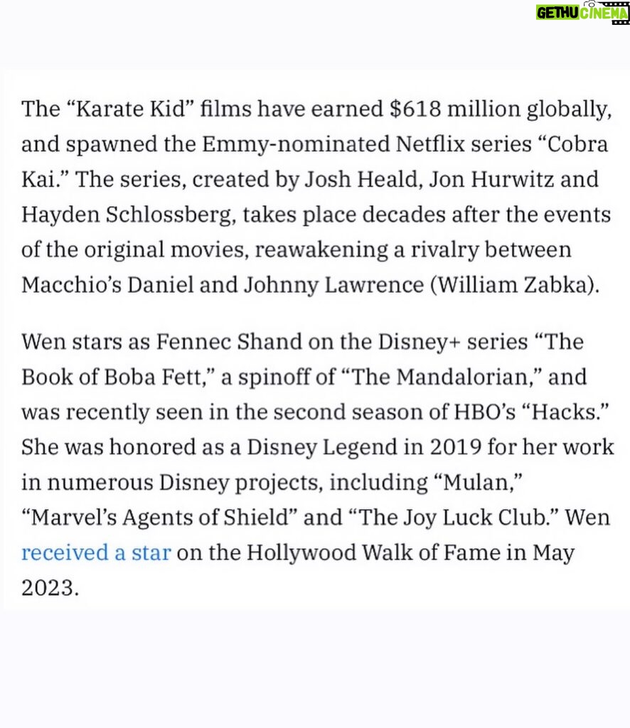 Ming-Na Wen Instagram - I am thrilled and excited to join the cast of the new #KarateKid film! 🥋👏🏼🥰❤️ Directed by @jonathan_entwistle👏🏼 Comes out Dec 2024!! #waxonwaxoff