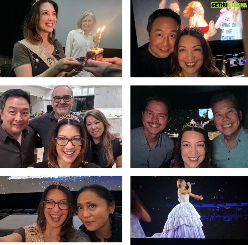 Ming-Na Wen Instagram - My husband is the most wonderful man. I am very lucky to have him, love him, and adore him. But this guy DOESN'T LISTEN! I told him I didn't want a surprise birthday party or a big party at all. I just want a quiet get together. He has gotten me many many times with surprise parties. I fall for it EVERYTIME!! So he said he would agree to my demands for no surprise party. He LIED!!!😡 On Oct 27th, we were going to #taylorswifterostourmovie. I was dressed in overalls with no makeup. Totally not prepared for what was about to happen. Obviously!! When everyone yelled "SURPRISE!"....it took me several seconds to register that it was for me. I couldn't believe it.🎂🎊🎂🎁🎂🥳🎊 Damn you, Eric! You got me again! It turned out to be a fun night, dancing in the theatre to #TaylorSwift (who's truly amazing! I consider myself a #swiftie now.) and eating cake with phallic decorations. At least I thought they were. 😏 Thank you to all my friends who participated in this great surprise and helping me celebrate my birthday early last month. It is such a blessing to have so much love and friendship. Even with a husband who doesn't listen and lies. He's a keeper! ❤️❤️🥰🥰❤️❤️❤️❤️❤️❤️❤️❤️ But that was only Part 1 of his diabolical plan for surprise birthday parties!
