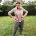 Miranda Hart Instagram - She’s smiling in the rain. She’s talking about herself in the third person. She’s wearing a new jacket that makes her feel like a cross between a gardener, a landgirl and Indiana Jones. Important details of why I share here:- British outerwear brand @TROYLondonUK has teamed up with @CountrysideFund by releasing a selection of their best-selling Tracker Jackets individually embroidered with The Prince’s Countryside Fund logo and donating £50 from each sale to the charity through the summer. These 100% cotton jackets are a great summer layer for those looking to support the vital work of the PCF to support farming businesses, rural enterprises, and provide training opportunities for young people.