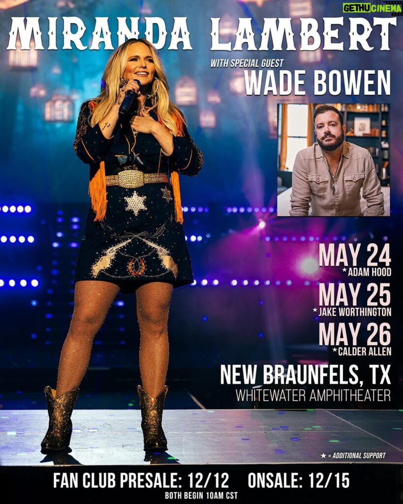 Miranda Lambert Instagram - Texas I’m coming back home!! 🤠💙🤍❤️Presale begins tomorrow. Join my fan club on my website for first access to tickets. New Braunfels, Texas