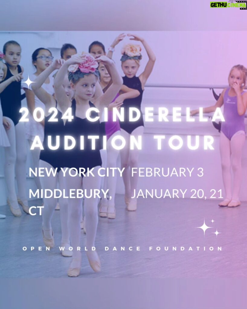 Misty Copeland Instagram - Misty Copeland and Open World Dance Foundation present "Cinderella" starring American Ballet Theatre principal dancers, Isabella Boylston and James Whiteside! Misty Copeland will personally engage both with the cast members and the audience, attend rehearsals, and share her experience with OWDF's Cinderella production, which she performed in 2016 to a sold out house. Schools and dancers from NY, PA, CT, MA, and even Costa Rica are lining up to take part in OWDF's "CINDERELLA" -- don't miss your chance! 𝐀𝐔𝐃𝐈𝐓𝐈𝐎𝐍𝐒 *𝐑𝐄𝐐𝐔𝐈𝐑𝐄𝐌𝐄𝐍𝐓𝐒 𝐀𝐍𝐃 𝐎𝐍𝐋𝐈𝐍𝐄 𝐑𝐄𝐆𝐈𝐒𝐓𝐑𝐀𝐓𝐈𝐎𝐍 𝐀𝐓: 𝐰𝐰𝐰.𝐨𝐩𝐞𝐧𝐰𝐨𝐫𝐥𝐝𝐝𝐚𝐧𝐜𝐞𝐟𝐨𝐮𝐧𝐝𝐚𝐭𝐢𝐨𝐧.𝐨𝐫𝐠* 🗓 New York City: FEBRUARY 3, 2024, 5-7 PM 📍BALLET ARTS NYC: 130 W 56th St #6, New York, NY 10019, United States 🗓Middlebury, Connecticut: JANUARY 20 & 21, 2024 📍Brass City Ballet: 1255 Middlebury Rd, Middlebury, CT 06762 ✅️ 𝐑𝐄𝐇𝐄𝐀𝐑𝐒𝐀𝐋𝐒 𝐰𝐢𝐥𝐥 𝐛𝐞 𝐡𝐞𝐥𝐝 𝐢𝐧 𝐁𝐎𝐓𝐇 𝐍𝐞𝐰 𝐘𝐨𝐫𝐤 𝐂𝐢𝐭𝐲 𝐚𝐧𝐝 𝐂𝐨𝐧𝐧𝐞𝐜𝐭𝐢𝐜𝐮𝐭 𝐟𝐨𝐫 𝐭𝐡𝐞 𝐜𝐨𝐧𝐯𝐞𝐧𝐢𝐞𝐧𝐜𝐞 𝐨𝐟 𝐚𝐥𝐥 𝐜𝐚𝐬𝐭𝐬. 𝐓𝐈𝐂𝐊𝐄𝐓𝐒 𝐀𝐍𝐃 𝐃𝐎𝐍𝐀𝐓𝐈𝐎𝐍 𝐋𝐈𝐍𝐊𝐒 𝐈𝐍 𝐁𝐈𝐎 #OWDFCINDERELLA
