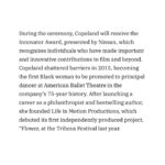 Misty Copeland Instagram - So proud of our fearless leader and co-founder @mistyonpointe being honored by the African American Film Critics Association with their Innovator Award which recognizes individuals who have made important contributions to film and beyond. Among the other awards honorees: George C. Wolfe, Jeffrey Wright, Ava DuVernay, Coleman Domingo, and Lily Gladstone ✨✨