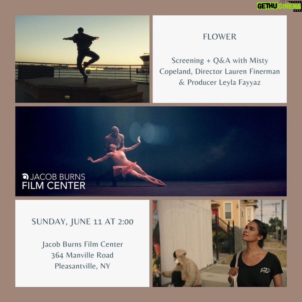 Misty Copeland Instagram - #Repost @oaklandflowerfilm ・・・ Good news tri-state area! an additional opportunity to see 𝑭𝒍𝒐𝒘𝒆𝒓 next weekend if you weren't able to snag tickets yet! Details below… ⤵️ Sunday, June 11th @ 2:00pm Jacob Burns Film Center 364 Manville Road, Pleasantville, NY. There will be a screening of @oaklandflowerfilm followed by a Q&A with: Star Producer @mistyonpointe Producer @leylafayyaz Director @laurenfinerman Tag your NY Misty Copeland fans! 🤩 👉 You can snag your tickets for this event at the 🔗 in our bio. #lifeinmotionproductions #mistyonpointe #mistycopeland #representationmatters #socialissues #socialissuesmatter #artactivism #blackhistory #newyorkdancers #oakland #oaklandcityballet #sanfrancisco #sanfranciscodancers #california #dancersofny #dancersofla #californiadancers #dance #eastbay #newyorkcity #dancersofnewyork #nyc