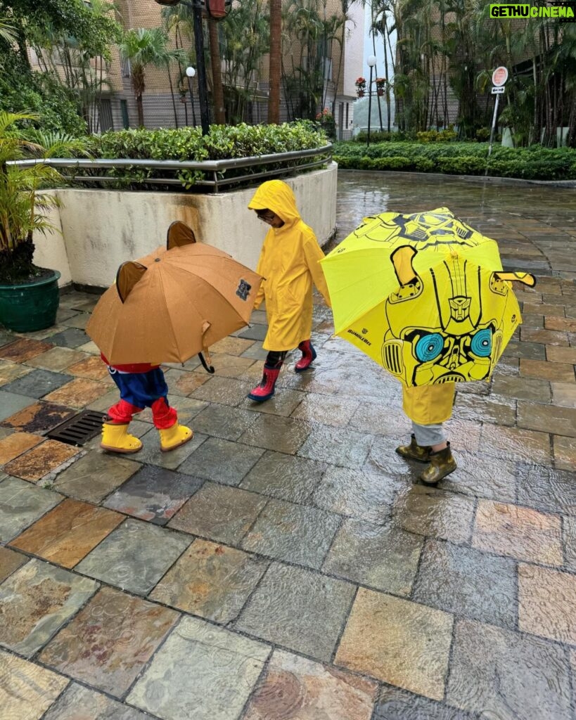 Myolie Wu Instagram - 下雨天也可以玩得很開心🥰❤️🌧️ @hakkaphil #rainyday #brendanyiktinglee #ryanyiklamlee #liamyikwanglee