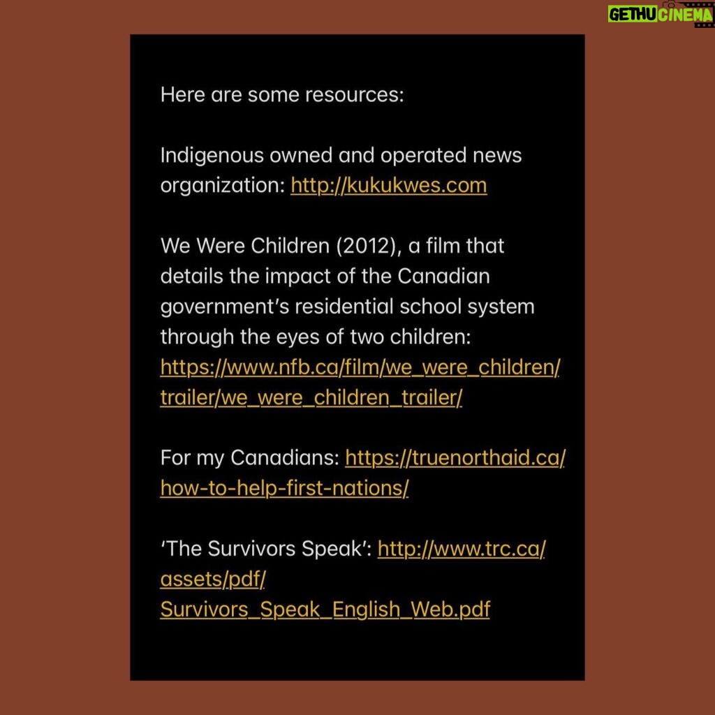 Navia Robinson Instagram - The ‘Kamloops Indian Residential School’ in 1937. You might be thinking, what is a residential school? The residential school system was a network of mandatory boarding schools across The United States, Canada, and Australia meant to forcibly assimilate Indigenous children into western society by stripping them of their native language, traditions and culture. The last of which only closed as recent as 1996. The children at these schools were mistreated, abused, and assaulted, enduring physical and phycological harm. In Canada, between 1863 and 1996, more than 150,000 indigenous children were taken from their families and placed in these schools, a large number of which never returned home.  Just a month ago, on May 28th, representatives of the Tk'emlúps te Secwépemc Nation reported finding the remains of 215 children that were buried at the former Kamloops Indian Residential School that is pictured above. Just a few weeks later, on June 24, the Cowessess First Nation announced that up to 751 unmarked graves were detected at the site of the Marieval Indian Residential School in Saskatchewan. Then, on June 30 members of the Ktunaxa Nation, revealed that another 182 unmarked graves holding children’s remains was uncovered at the site of the former St. Eugene's Mission School. Over 1,000 indigenous children, now unidentifiable, because of abhorrent neglect. We cannot leave these truths, no matter how shameful and despicable, unspoken. The cultural genocide of Indigenous people was directly funded and inflicted by western governments, through these residential “schools”. To move forward progressively in the fight for BIPOC justice, history and its everlasting impact, must be acknowledged. Please make time to independently research the extent of atrocities committed against indigenous peoples as a result of western colonialism — Swipe for resources! 🌱
