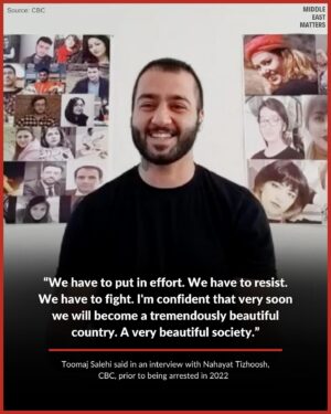 Nazanin Boniadi Instagram - Prominent Iranian rapper Toomaj Salehi has been sentenced to death by an Islamic Revolutionary Court on charges of “spreading corruption on earth.”

Toomaj was initially violently abducted and detained by authorities in October 2022 for supporting the nationwide anti-government protests triggered by the killing of 22-year-old Mahsa Jina Amini by the morality police in Iran. 

He is known for using his lyrics to openly and courageously criticize the regime in Iran on issues such as corruption, widespread poverty, state executions, women’s rights, and the killing of protesters.

Swipe to read more about his case and take action. 

🚨 WHAT CAN YOU DO: 

1. Sign the 2 petitions in our bio. 
2. Send an automated tweet to officials. 
3. Use our email template to send emails to officials. 

🔗 All links in our bio. 

#ToomajSalehi #FreeToomaj #توماج_صالحی