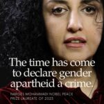 Nazanin Boniadi Instagram - The time has come to declare gender apartheid a crime.   For decades, Iranian women have faced various forms of gender-based discrimination at the hands of the Islamic Republic. Systematically and purposefully, Iranian officials have advanced the subjugation of women, girls, and others through the use of all instruments and powers of the state. They have instituted a complex web of discriminatory, degrading, and dehumanizing laws, policies, and practices in stark contravention of international law – with women and girls facing limits and restrictions in all aspects of our lives, from our education and employment to our dress and bodily autonomy.  The suffering of Iranian women and society as a whole must not go unnoticed, and concerted efforts are required to ensure that justice and equality prevail. That is why I have written a letter to UN Secretary-General António Guterres, urging him to declare gender apartheid a crime against humanity.” Nobel Peace Prize laureate Narges Mohammadi has written a letter from behind bars in Evin prison, where she is serving a 12-year sentence for “propaganda against the state,” among other things. Narges Mohammadi was awarded the Nobel Peace Prize 2023 for her fight against the oppression of women in Iran and her struggle to promote human rights and freedom for all.   Follow the link in our bio to read the full text. . #nargesmohammadi #ENDGENDERAPARTHEID Photo credit Vahid Zare Zadeh