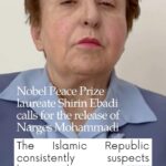 Nazanin Boniadi Instagram – .
Shirin Ebadi, human rights advocate , Lawyer & Nobel Peace Prize laureate, sends her support to the #FreeNarges campaign.
 
Narges Mohammadi, marked her 10th birthday behind bars today. She turned 52 while she has 9 more years of prison time ahead of her.
 
Shirin Ebadi demands the unconditional & immediate release of Narges Mohammadi and all other political prisoners held in Iranian prisons.
 
#FreeNarges NOW!
 
Join the “FREE NARGES” campaign by signing petitions, sharing on your social media channels, and speaking out about the plight of human rights activists and women in Iran.
Link in bio
 
پیام شیرین عبادی حقوق دان، فعال حقوق بشر و برنده جایزه نوبل صلح به مناسبت ده امین تولد نرگس محمدی در زندان‌.
 
نرگس محمدی امروز ۵۲ ساله شد.
 
شیرین عبادی طی این پیام در سالروز نرگس محمدی خواستار آزادی بدون قید و شرط و فوری نرگس محمدی و سایر زندانبان سیاسی عقیدتی محبوس در زندان های ایران شده است.
 
#نرگس_محمدی #FreeNarges #NargesMohammadi #ShirinEbadi #nobelpeaceprize