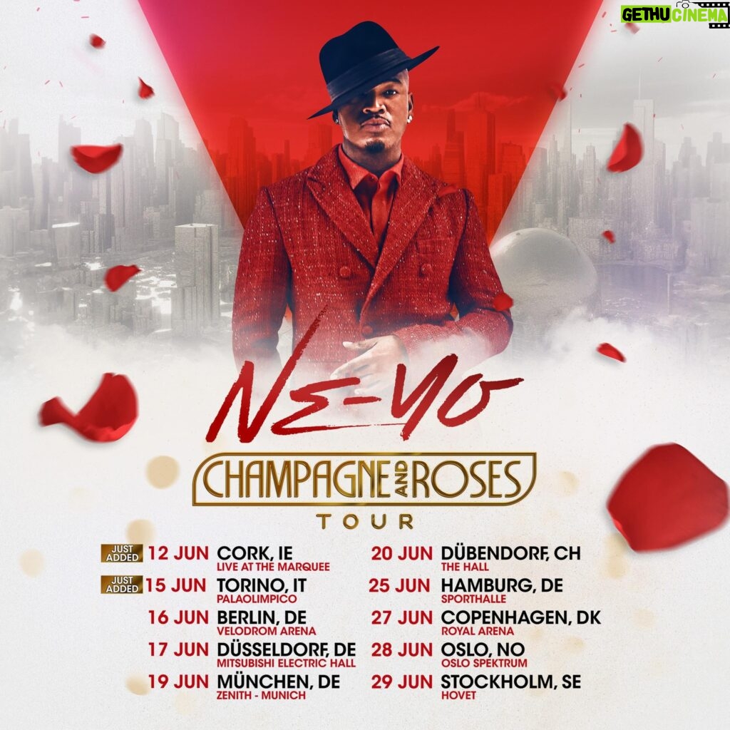 Ne-Yo Instagram - Due to popular demand, I'm bringing my #CHAMPAGNEANDROSESTOUR to ITALY 🇮🇹 & back to IRELAND 🇮🇪! Pre-sale starts tomorrow! Drop a 🌹 in the comments for the access code! 🥂🌹
