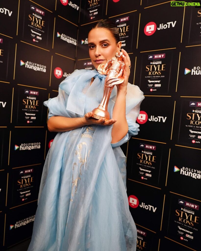 Neha Dhupia Instagram - Thank you @realbollywoodhungama for awarding me with THE MOST STYLISH MOULDBREAKING TALENT OF THE YEAR - FEMALE … When I was leaving home last night all dressed in my ice 🧊 blue outfit our baby girl said “ma you look like , ELSA “ … and I smiled back and said this Elsa Wil be home soon and tuck into bed with you. ♥️ Between being a princess in my baby girls eyes and breaking moulds jus by not trying to fit into any is where the magic 🪄 happens. . . Be urself , caus eventually that’s all that matters. Thank you @realbollywoodhungama @rohitkhilnani Neeraj sir @idohungama , Suleimaan sir @suleman_mobhani , Ryan @z3_us and the entire team for working tirelessly and putting up such a great show … this award means so much. 👗- @reik.studio 💄 - @sonicsmakeup @fouzikazi_makeupndhair @kapilcharaniya 📸